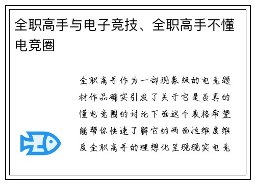 全职高手与电子竞技、全职高手不懂电竞圈